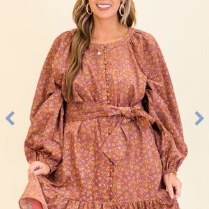 Chic Soul Orange Bishop Sleeve Sundress